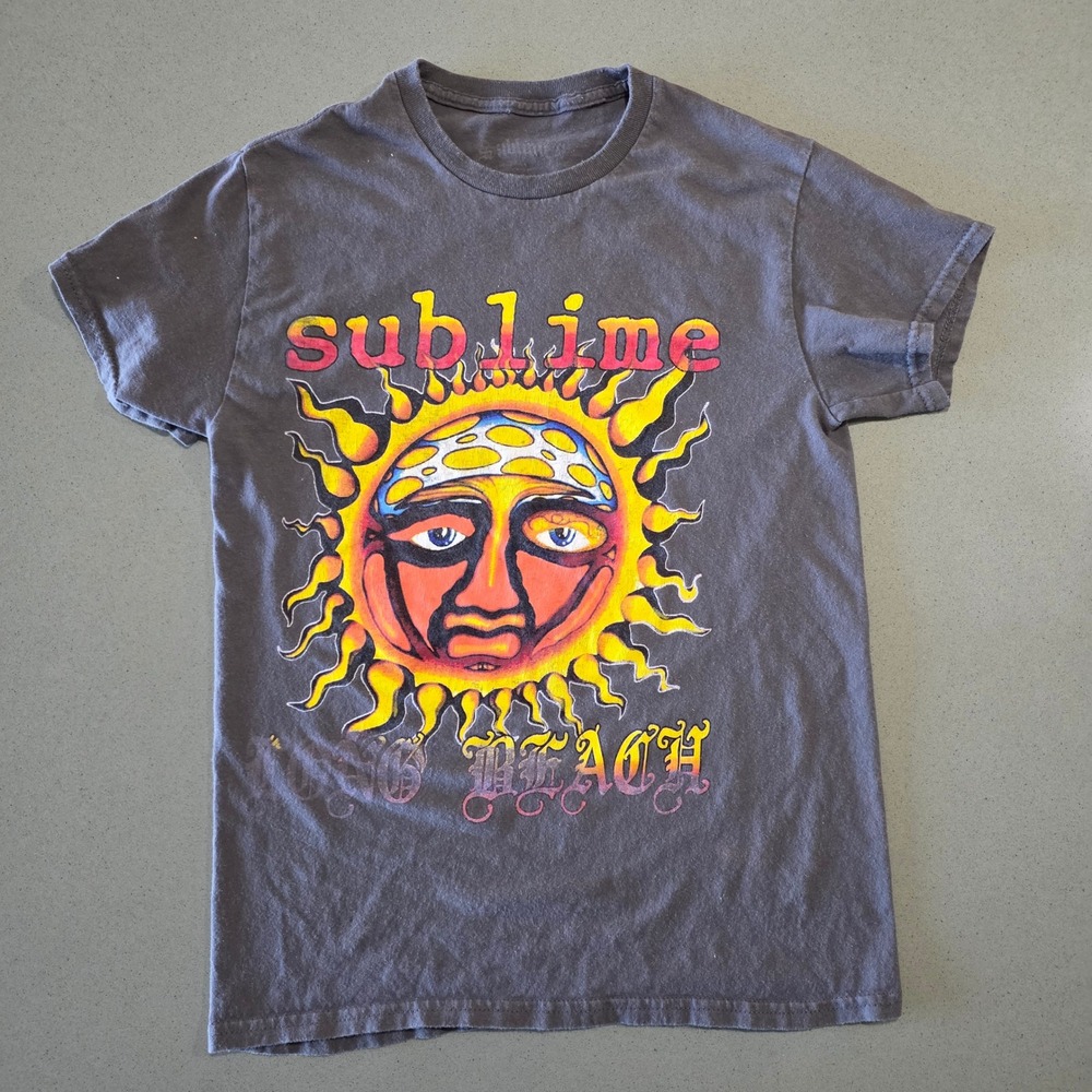 Sublime Long Beach Sun Graphic Band Tee Charcoal Gray Short Sleeve T-Shirt‎